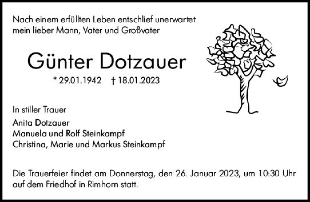  Traueranzeige für Günter Dotzauer vom 24.01.2023 aus Odenwälder Echo