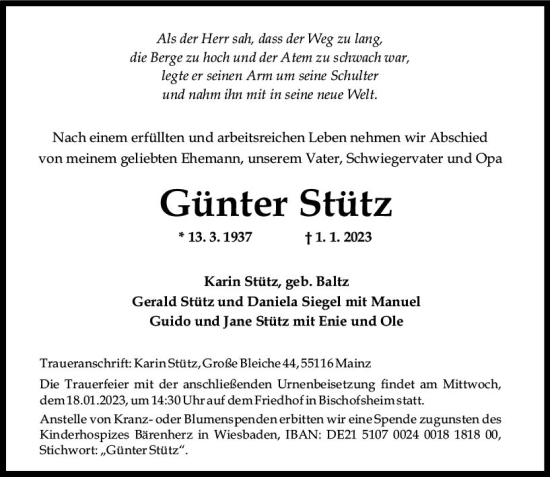 Traueranzeige von Günter Stütz von Rüsselsheimer Echo