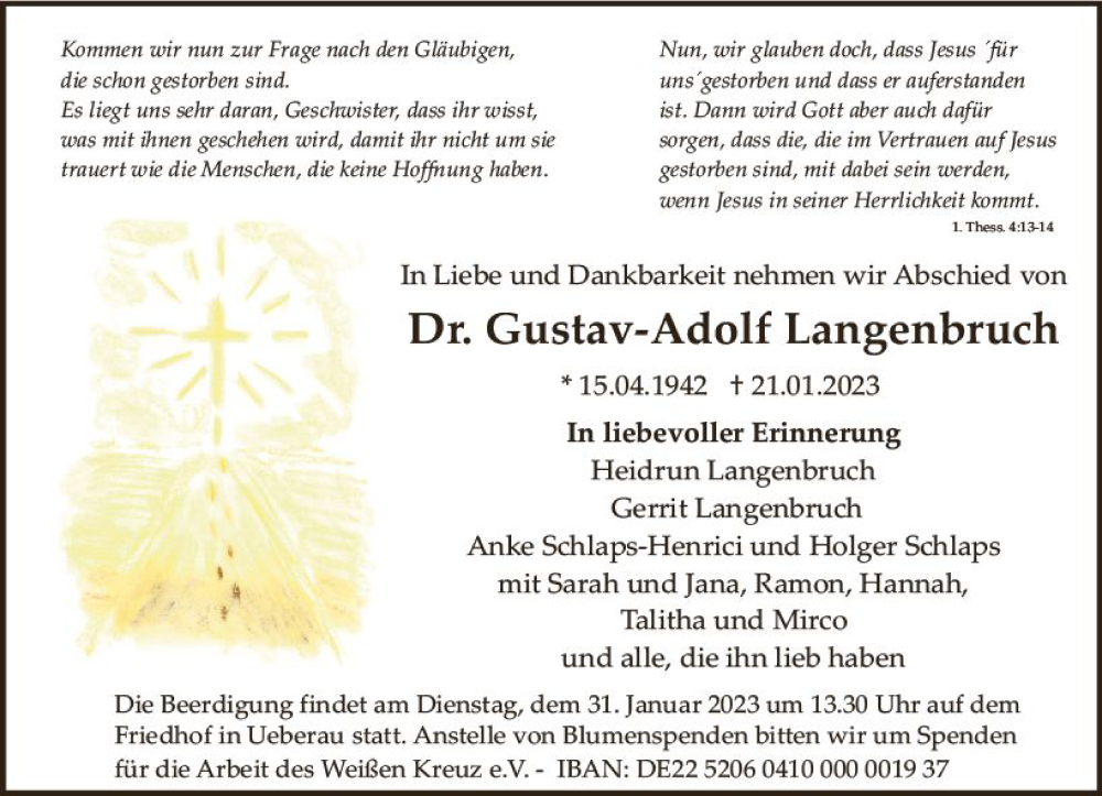  Traueranzeige für Gustav-Adolf Langenbruch vom 28.01.2023 aus Darmstädter Echo