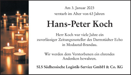 Traueranzeige von Hans-Peter Koch von Darmstädter Echo