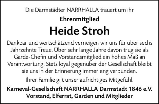 Traueranzeige von Heide Stroh von Darmstädter Echo