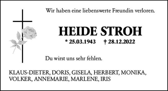 Traueranzeige von Heide Stroh von Darmstädter Echo