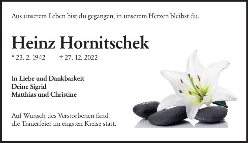  Traueranzeige für Heinz Hornitschek vom 28.01.2023 aus Groß-Gerauer Echo