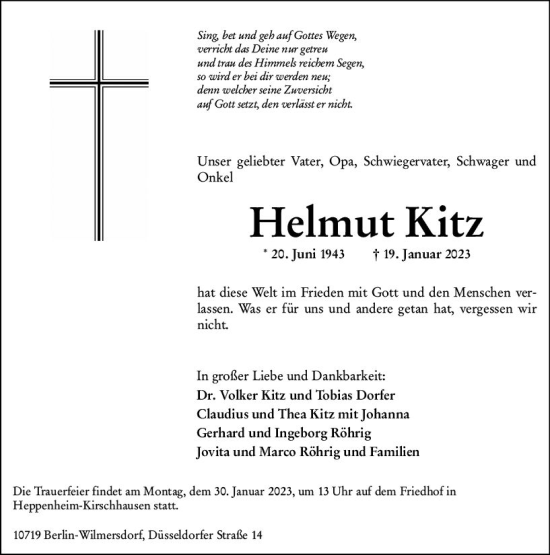 Traueranzeige von Helmut Kitz von Starkenburger Echo
