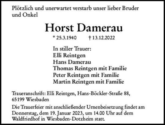 Traueranzeige von Horst Damerau von Wiesbadener Kurier gesamt