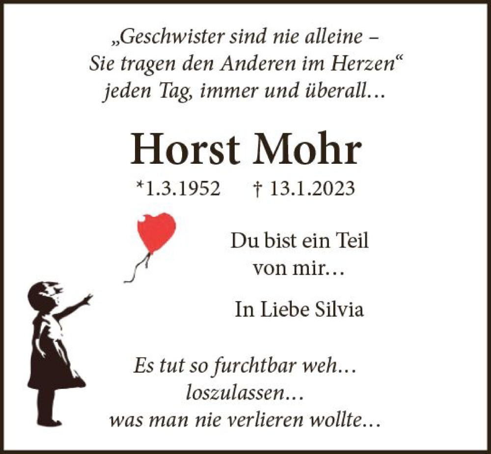  Traueranzeige für Horst Mohr vom 21.01.2023 aus Allgemeine Zeitung Mainz