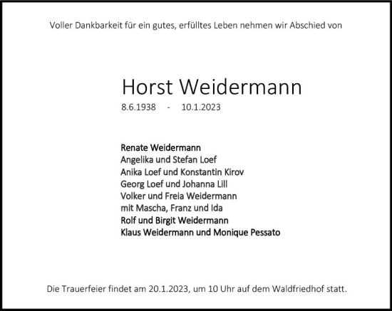 Traueranzeige von Horst Weidermann von Darmstädter Echo