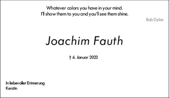Traueranzeige von Joachim Fauth von Allgemeine Zeitung Ingelheim-Bingen