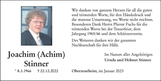 Traueranzeige von Joachim Stinner von Nassauische Neue Presse