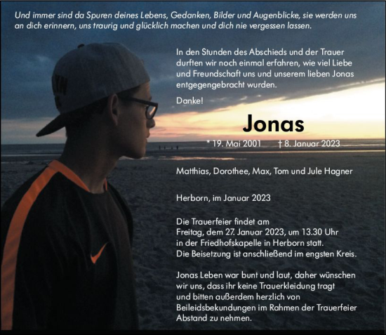 Traueranzeige von Jonas  von Dill Block