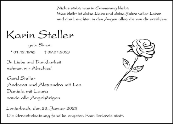 Traueranzeige von Karin Steller von VRM Trauer