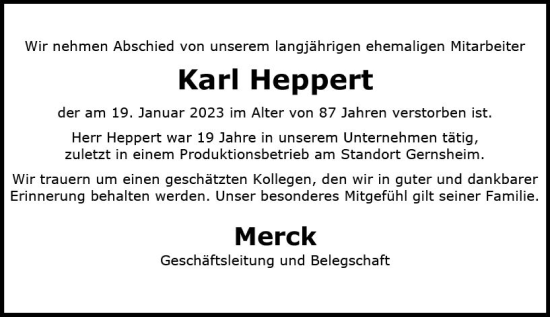 Traueranzeige von Karl Heppert von Groß-Gerauer Echo
