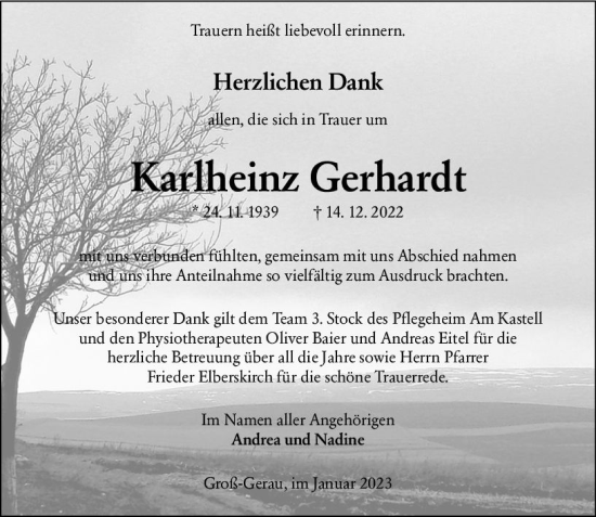 Traueranzeige von Karlheinz Gerhardt von Groß-Gerauer Echo