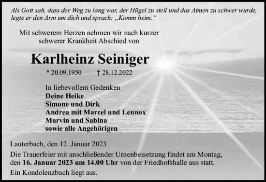 Traueranzeige von Karlheinz Seiniger von VRM Trauer