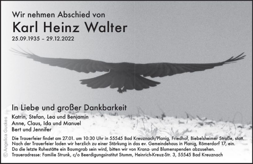  Traueranzeige für Karl Heinz Walter vom 21.01.2023 aus Wiesbadener Kurier gesamt