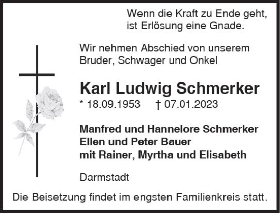 Traueranzeige von Karl Ludwig Schmerker von Darmstädter Echo