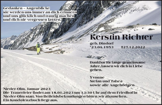 Traueranzeige von Kersttin Richter von Allgemeine Zeitung Mainz