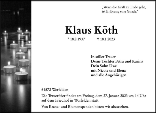 Traueranzeige von Klaus Köth von Groß-Gerauer Echo