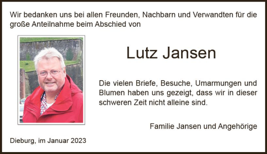 Traueranzeige von Lutz Jansen von DieburgerAnzeiger/Groß-Zimmerner Lokalanzeiger