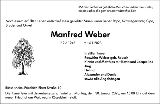 Traueranzeige von Manfred Weber von Rüsselsheimer Echo