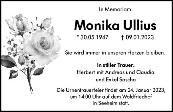 Traueranzeige von Monika Ullius von Darmstädter Echo