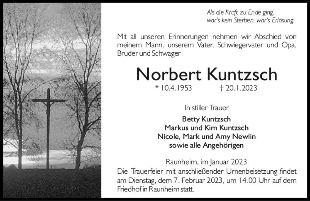  Traueranzeige für Norbert Kuntzsch vom 28.01.2023 aus Rüsselsheimer Echo