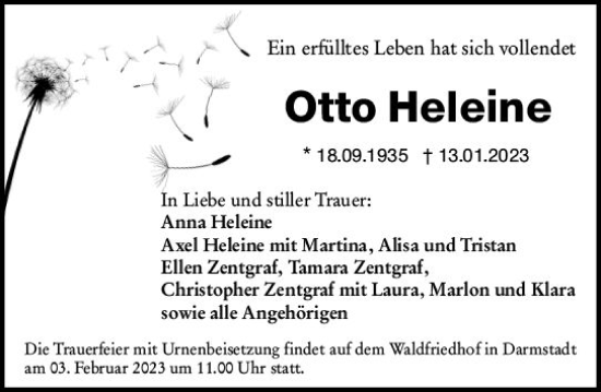 Traueranzeige von Otto Heleine von Darmstädter Echo