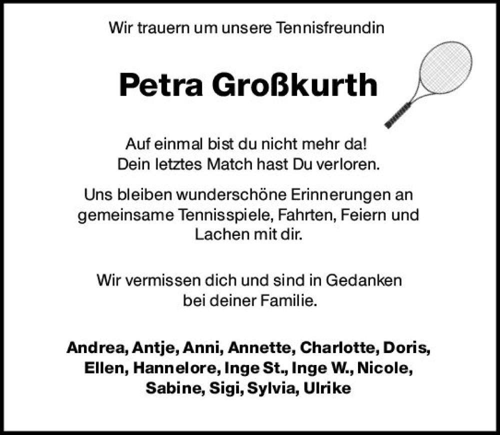  Traueranzeige für Petra Großkurth vom 28.01.2023 aus Wiesbadener Kurier gesamt