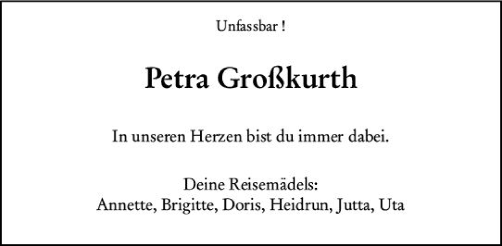  Traueranzeige für Petra Großkurth vom 28.01.2023 aus Wiesbadener Kurier gesamt