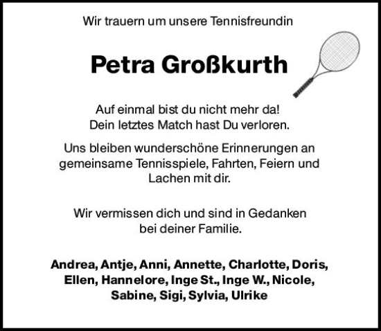 Traueranzeige von Petra Großkurth von Wiesbadener Kurier gesamt