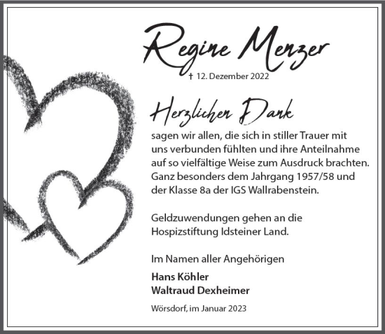 Traueranzeige von Regine Menzer von Idsteiner Land / Untertaunus Kurier