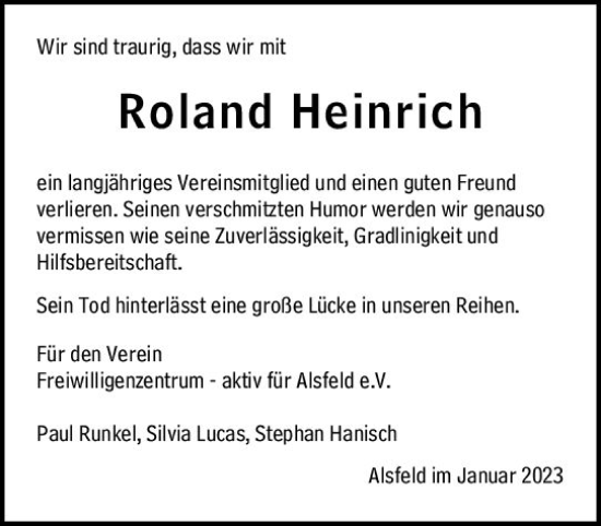 Traueranzeige von Roland Heinrich von VRM Trauer