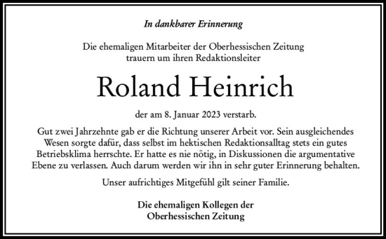Traueranzeige von Roland Heinrich von VRM Trauer