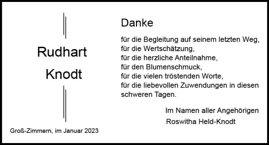 Traueranzeige von Rudhart Knodt von Odenwälder Echo