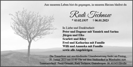 Traueranzeige von Rudi Technow von Wiesbadener Kurier gesamt