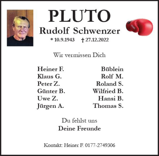 Traueranzeige von Rudolf Schwenzer von Wiesbadener Kurier gesamt
