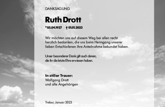 Traueranzeige von Ruth Drott von Groß-Gerauer Echo