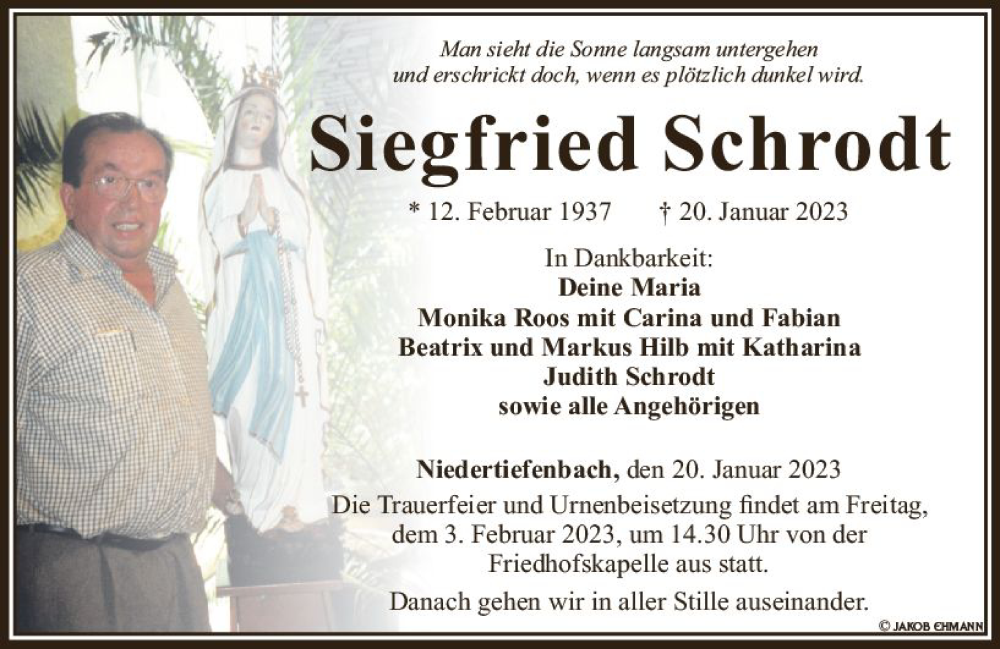  Traueranzeige für Siegfried Schrodt vom 28.01.2023 aus Nassauische Neue Presse
