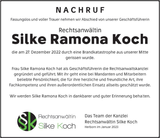 Traueranzeige von Silke Ramona Koch von Dill Block