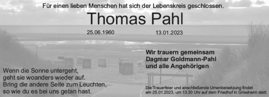 Traueranzeige von Thomas Pahl von Darmstädter Echo