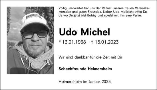 Traueranzeige von Udo Michel von Allgemeine Zeitung Alzey