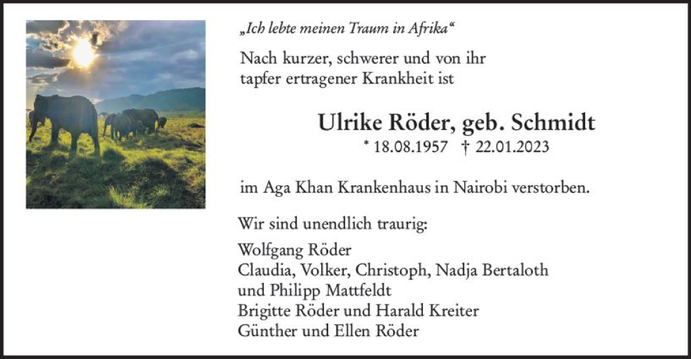  Traueranzeige für Ulrike Röder vom 28.01.2023 aus Darmstädter Echo