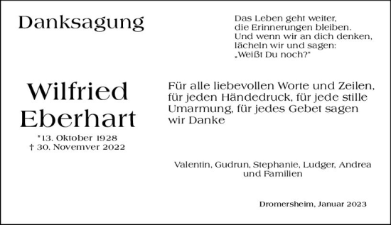 Traueranzeige von Wilfried Eberhart von Allgemeine Zeitung Ingelheim-Bingen