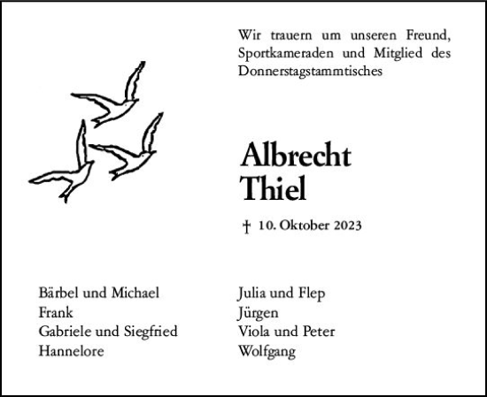 Traueranzeige von Albrecht Thiel von Wiesbadener Kurier