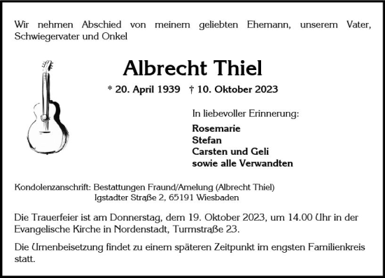 Traueranzeige von Albrecht Thiel von Wiesbadener Kurier