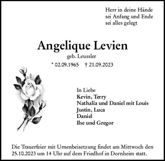 Traueranzeige von Angelique Levien von Groß-Gerauer Echo
