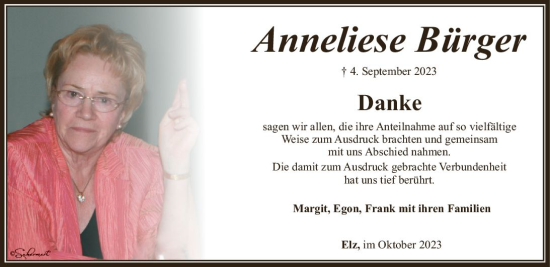 Traueranzeige von Anneliese Bürger von Nassauische Neue Presse