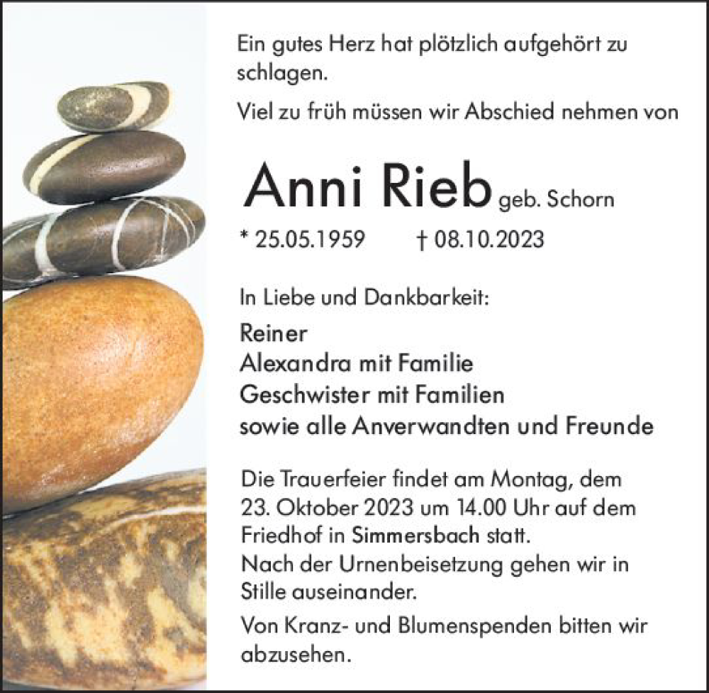  Traueranzeige für Anni Rieb vom 18.10.2023 aus Hinterländer Anzeiger
