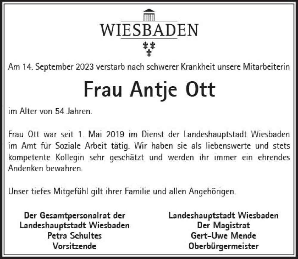 Traueranzeige für Antje Ott vom 05.10.2023 aus Wiesbadener Kurier