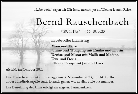 Traueranzeige von Bernd Rauschenbach von VRM Trauer